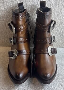 Cuadra Women Golden Harness BroLeather Ankle Boots Size 6.5 M 30344